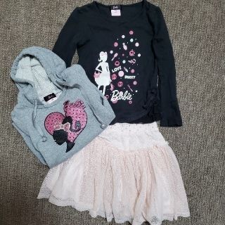 バービー(Barbie)の女の子　３枚セット　Barbie　パーカー&カットソー　ZARAキッズ　120(Tシャツ/カットソー)