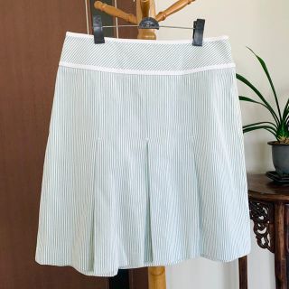 アンクライン(ANNE KLEIN)のAnn Taylor LOFT 綿100% ストライプ 膝丈 スカート 緑白 L(ひざ丈スカート)