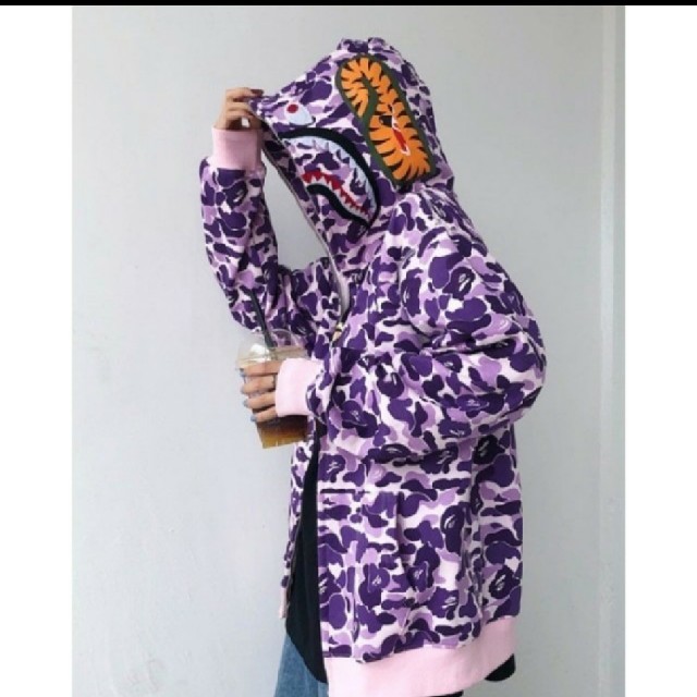 purple camo shark hoodie シャークパーカー