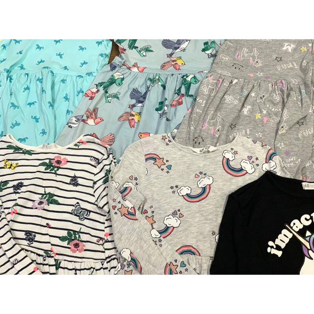 H&M(エイチアンドエム)の最終値下げ　H&M キッズ　ワンピース　女の子　ロンT まとめ売り　8枚セット キッズ/ベビー/マタニティのキッズ服女の子用(90cm~)(ワンピース)の商品写真