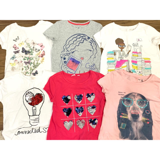 GAP Kids(ギャップキッズ)のGAP KIDS ZARA H&M 女の子　Tシャツ　6枚セット　130  キッズ/ベビー/マタニティのキッズ服女の子用(90cm~)(Tシャツ/カットソー)の商品写真