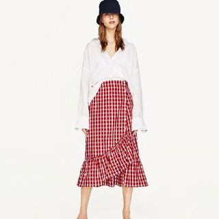 ザラ(ZARA)のZARAギンガムチェックフリルスカート(ロングスカート)