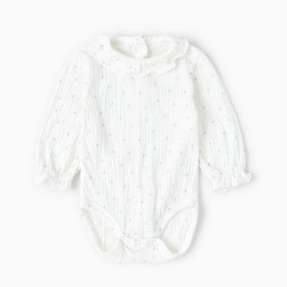 ザラキッズ(ZARA KIDS)のzara baby ボディースーツ 新生児 女の子 ベビー 白 フリル襟(ロンパース)