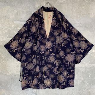◇雰囲気抜群◇ 着物 モダンコート 羽織 刺繍 薔薇 ネイビー 総柄