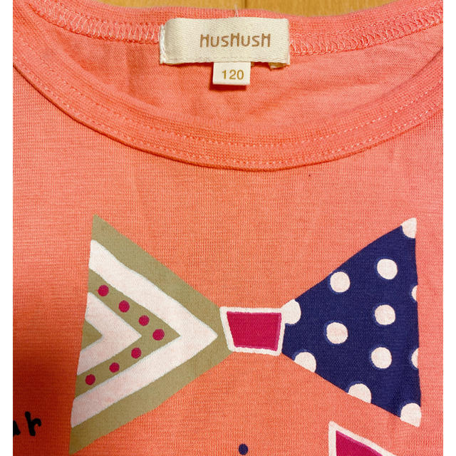 HusHush(ハッシュアッシュ)のHUSHASH リボンプリント Tシャツ ピンク 120 キッズ/ベビー/マタニティのキッズ服女の子用(90cm~)(Tシャツ/カットソー)の商品写真