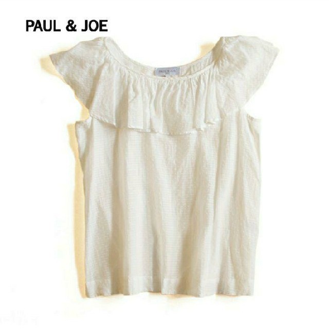 PAUL & JOE(ポールアンドジョー)のポール&ジョー■シルク フリルネックトップス カットソー ホワイト レディースのトップス(カットソー(半袖/袖なし))の商品写真