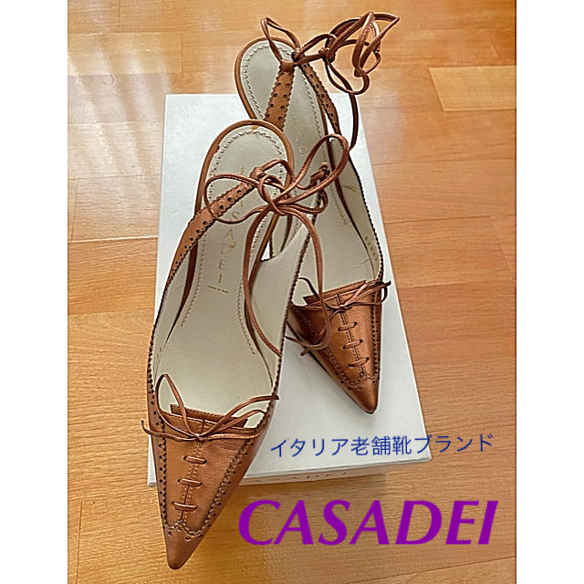 【CASADEI】レディース　シューズ　ピンヒール　リボン　ゴールド　レザー　 レディースの靴/シューズ(ハイヒール/パンプス)の商品写真