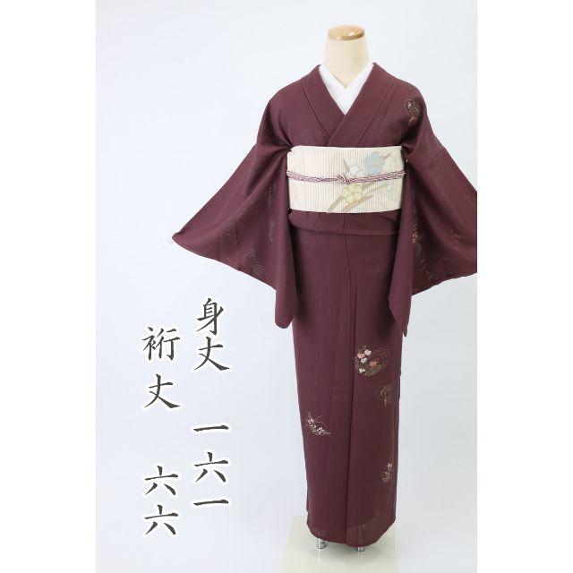 千様専用 付下げ*夏着物 縦絽 金彩刺繍 うちわ取り あずき色 4KR21