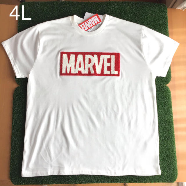 【4L】MARVEL マーベル サガラ刺繍 ボックスロゴ Tシャツ 白 レディースのトップス(Tシャツ(半袖/袖なし))の商品写真