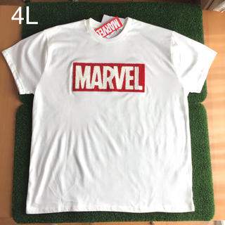 【4L】MARVEL マーベル サガラ刺繍 ボックスロゴ Tシャツ 白(Tシャツ(半袖/袖なし))