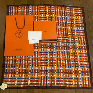 エルメス(Hermes)のエルメス シルク カレ スカーフ ボルデュック チェック オレンジ(バンダナ/スカーフ)