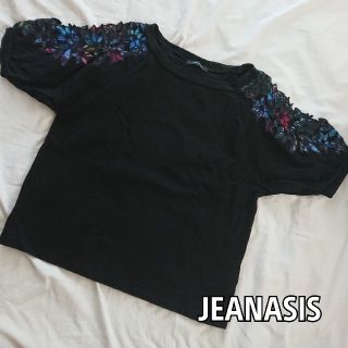 ジーナシス(JEANASIS)のJEANASIS 刺繍 花柄 トップス カットワークオフショルダー 肩出し(カットソー(半袖/袖なし))