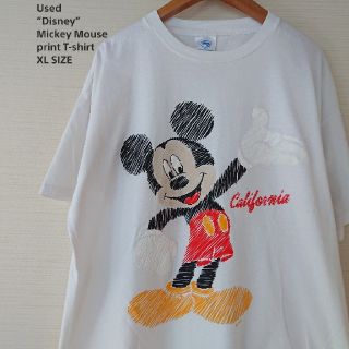 ディズニー(Disney)の☆US古着ディズニー/ミッキーマウス/プリント/Tシャツ/フロッキー風/XL(Tシャツ/カットソー(半袖/袖なし))