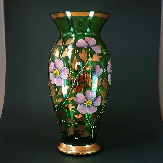 Bohemian Glass ボヘミア シルキーピンクゴールド装飾 花瓶