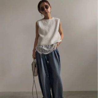 アメリヴィンテージ(Ameri VINTAGE)のLACE COMBINE JACQUARD KNITホワイト(タンクトップ)