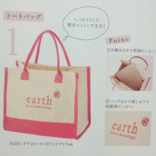 earth music & ecology(アースミュージックアンドエコロジー)のearth トートバッグ ムック本付録 レディースのバッグ(トートバッグ)の商品写真