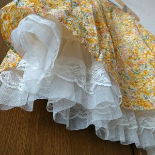 ガニーサックス(GUNNE SAX)のロイスクレヨン ヴィンテージ フラワー イエロー チュール 古着(ひざ丈ワンピース)