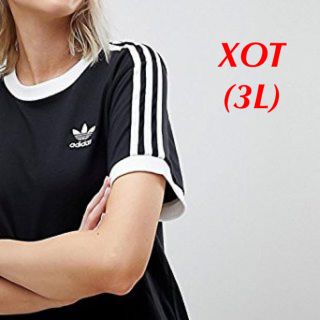 アディダス(adidas)の【レディースXOT(3L)】黒　3ストライプＴシャツ(Tシャツ(半袖/袖なし))