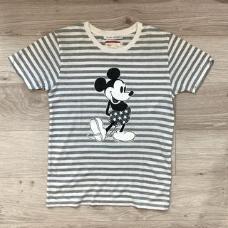 ミッキーマウス(ミッキーマウス)のミッキー Tシャツ　ディズニー　グレー　ボーダー　Mサイズ(Tシャツ(半袖/袖なし))