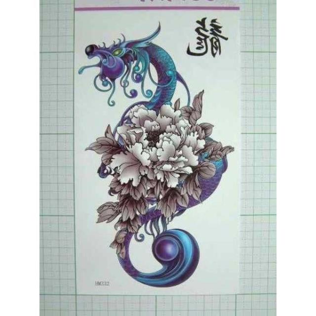 ☆ TATTOO シール タトゥー 刺青 入墨ドラゴン 龍 辰 竜 華 花 ☆