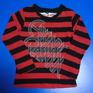 ヒステリックミニ(HYSTERIC MINI)のヒステリックミニ　ボーダー柄ロングTシャツ　赤×黒　90cm(Tシャツ/カットソー)