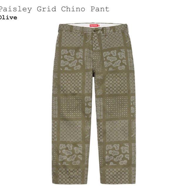 Paisley Grid Chino Pant Olive 30   s