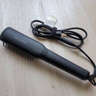 サロニア ストレートヒートブラシ スリム ブラック 海外対応 MAX210℃(ヘアアイロン)