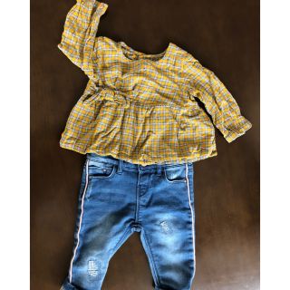 ザラキッズ(ZARA KIDS)のZARA ザラ　ベビー　デニム　パンツ　＆チェックシャツ　70cm 女の子(パンツ)