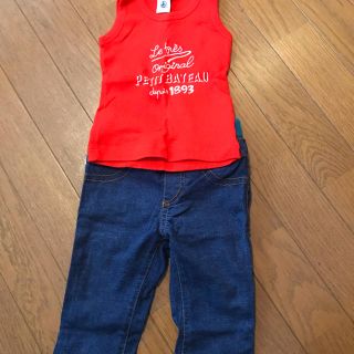 プチバトー(PETIT BATEAU)のプチバトーノースリーブ86センチとデニム80のセット(パンツ)