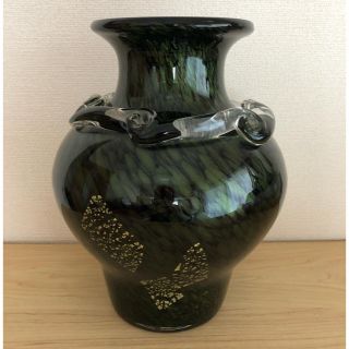 【美品】ガラス製　花瓶　グリーン(花瓶)