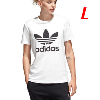 アディダス(adidas)の【レディースＬ】白　トレフォイルロゴ  半袖Ｔシャツ(Tシャツ(半袖/袖なし))