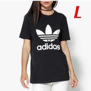 アディダス(adidas)の【レディースＬ】黒　トレフォイルロゴ   半袖Ｔシャツ(Tシャツ(半袖/袖なし))