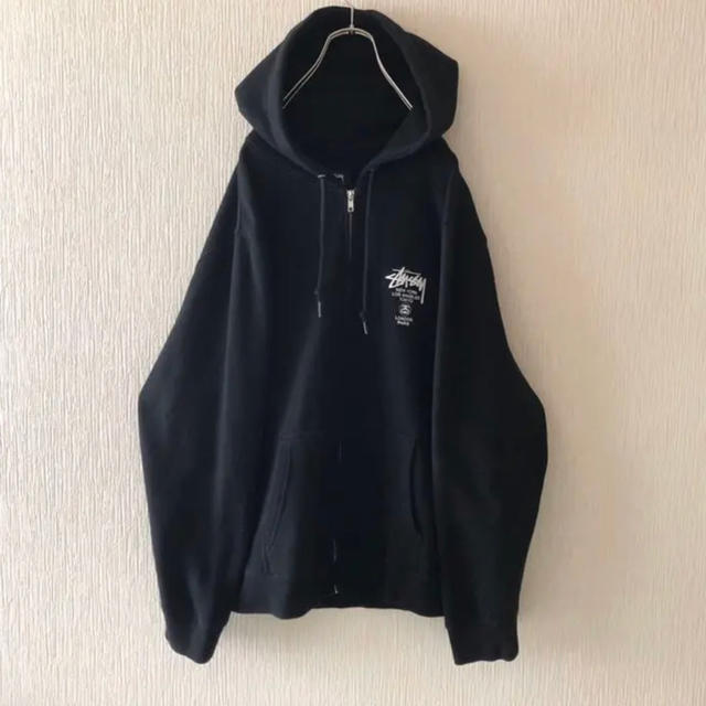 美品 STUSSY ステューシー USA製 ジップアップパーカー 両面ロゴ 黒