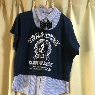 ハニーズ(HONEYS)の重ね着風Tシャツ(ループタイ付き) Sサイズ(Tシャツ(半袖/袖なし))