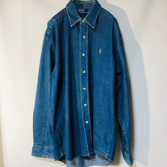 POLO RALPH LAUREN - 90s 古着 ポロラルフローレン デニムシャツ ビックサイズ ロゴ刺繍の通販 by 古着屋♻