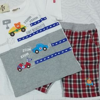 ホットビスケッツ(HOT BISCUITS)の新品　HOT biscuit 半袖Tシャツ&チェック柄ズボン100cm2枚セット(Tシャツ/カットソー)