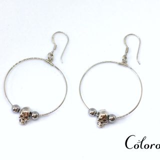 ☆スカル（ドクロ）・ヘマタイト・フープピアス☆Silver925☆イヤリング☆(ピアス)