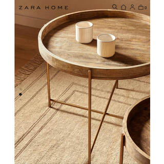 2点中の1 ZARA HOME 折り畳み式 ウッドトレイ ラウンドサイドテーブル-