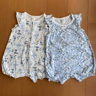 エイチアンドエム(H&M)のH&M  花柄ノースリーブロンパース2枚組　6-9m(ロンパース)