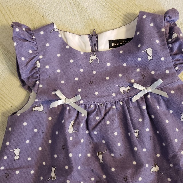 BeBe(ベベ)のBeBe ネコちゃん柄ドットワンピース 90size キッズ/ベビー/マタニティのキッズ服女の子用(90cm~)(ワンピース)の商品写真