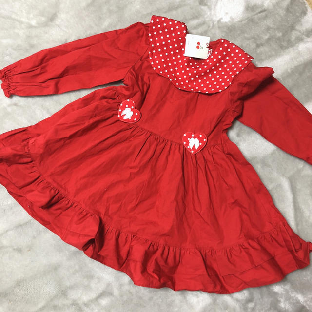 さくらんぼ姫   赤いワンピース  110 キッズ/ベビー/マタニティのキッズ服女の子用(90cm~)(ワンピース)の商品写真