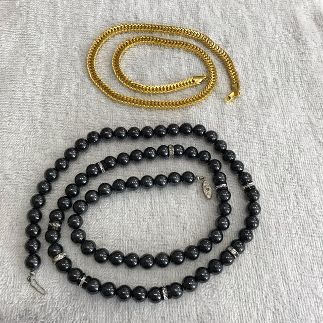 18ＫＧＰネックレス＆ 黒珠ネックレス ２本組 セットのサムネイル