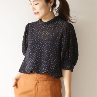 スピックアンドスパン(Spick & Span)のドットシフォン ベルスリーブブラウス　ネイビー(シャツ/ブラウス(長袖/七分))