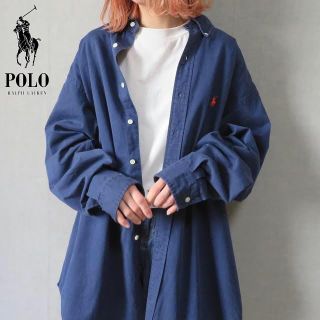 ポロラルフローレン(POLO RALPH LAUREN)の90s ラルフローレン 刺繍ロゴ オーバーシャツ ネイビー×オレンジ 古着女子(シャツ)