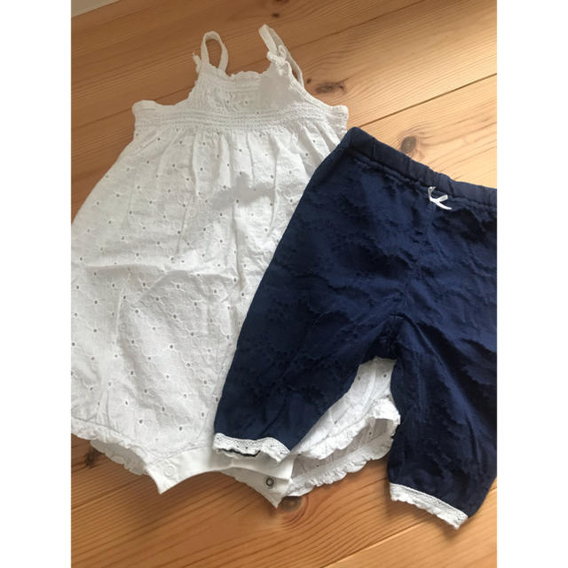 H&M(エイチアンドエム)のH&M ベビー　レース　ロンパース  スパッツ　2枚セット キッズ/ベビー/マタニティのベビー服(~85cm)(カバーオール)の商品写真