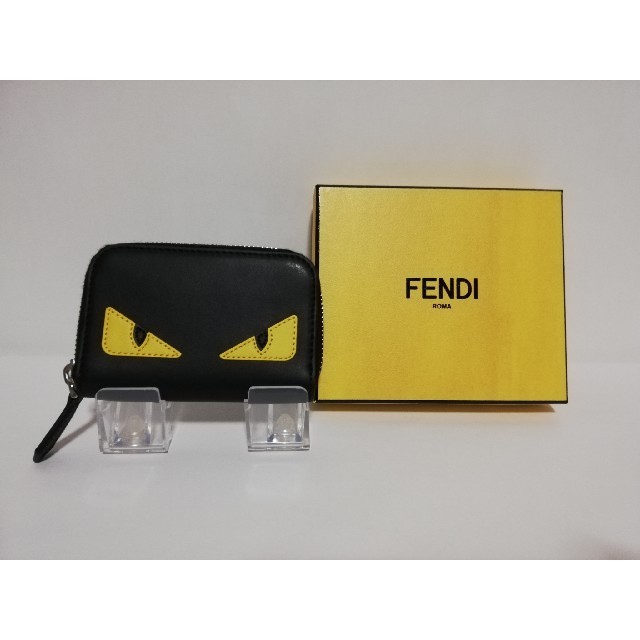 FENDI フェンディ コインケース ボックスチャームキーホルダー ブラック/イエロー 7AS029AGLSF1F1G