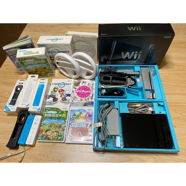 任天堂Wii 本体＆ソフト4本 リモコン＋2つ ハンドル＋1つエンタメ/ホビー