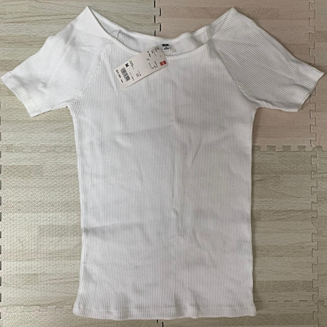 UNIQLO(ユニクロ)の【新品】UNIQLO リブバレエネックT 白 レディースのトップス(Tシャツ(半袖/袖なし))の商品写真