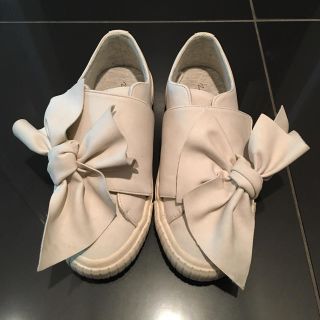 ザラキッズ(ZARA KIDS)のザラキッズ zarakids リボンシューズ 白21㎝紐なしスニーカー　ガール靴(スニーカー)