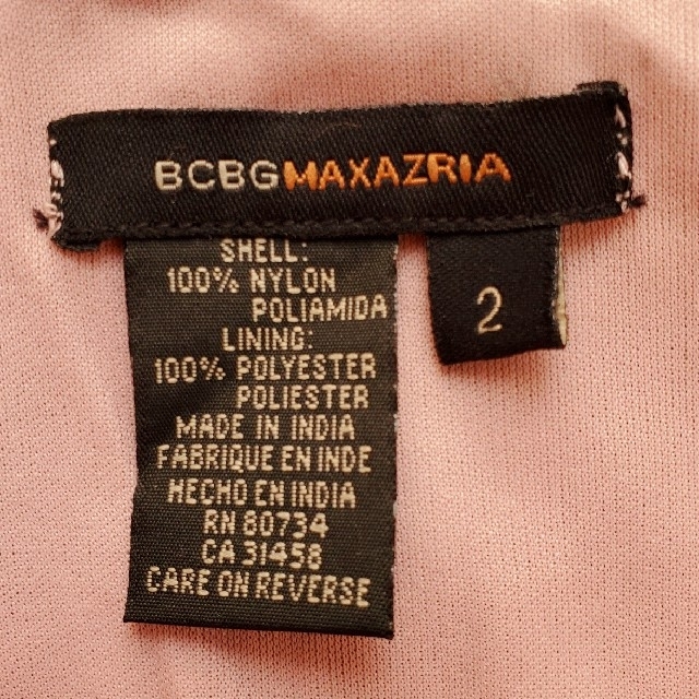 BCBGMAXAZRIA(ビーシービージーマックスアズリア)のBCBG MAXAZRIA　ピンク地&黒レース柄　ワンピースドレス　M レディースのワンピース(ひざ丈ワンピース)の商品写真